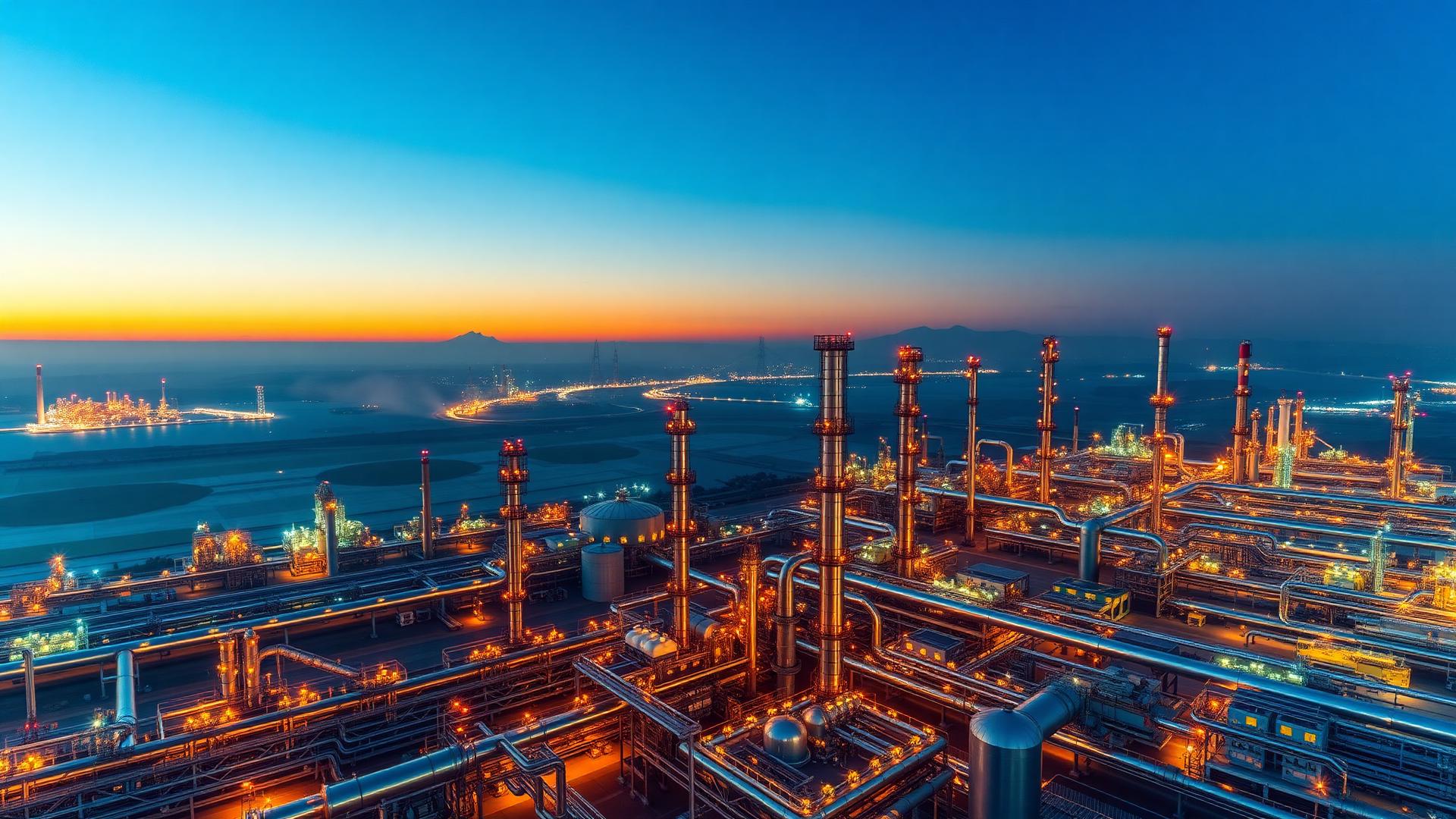 Gün batımında petrokimya rafinerisi